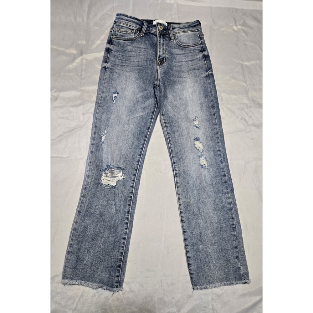 Vervet‎ L.A. Denim Blue Jeans Straight Leg Fray Cuff Midrise 26x27 Stretch